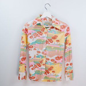 Vintage 70's Floral Print Button Up Blouse